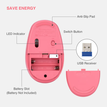 Rii Wireless Mouse RM700 2.4G Silent Mouse with USB Nano Receiver for Laptop,PC,Mac,Chromebook,Windows (Pink)