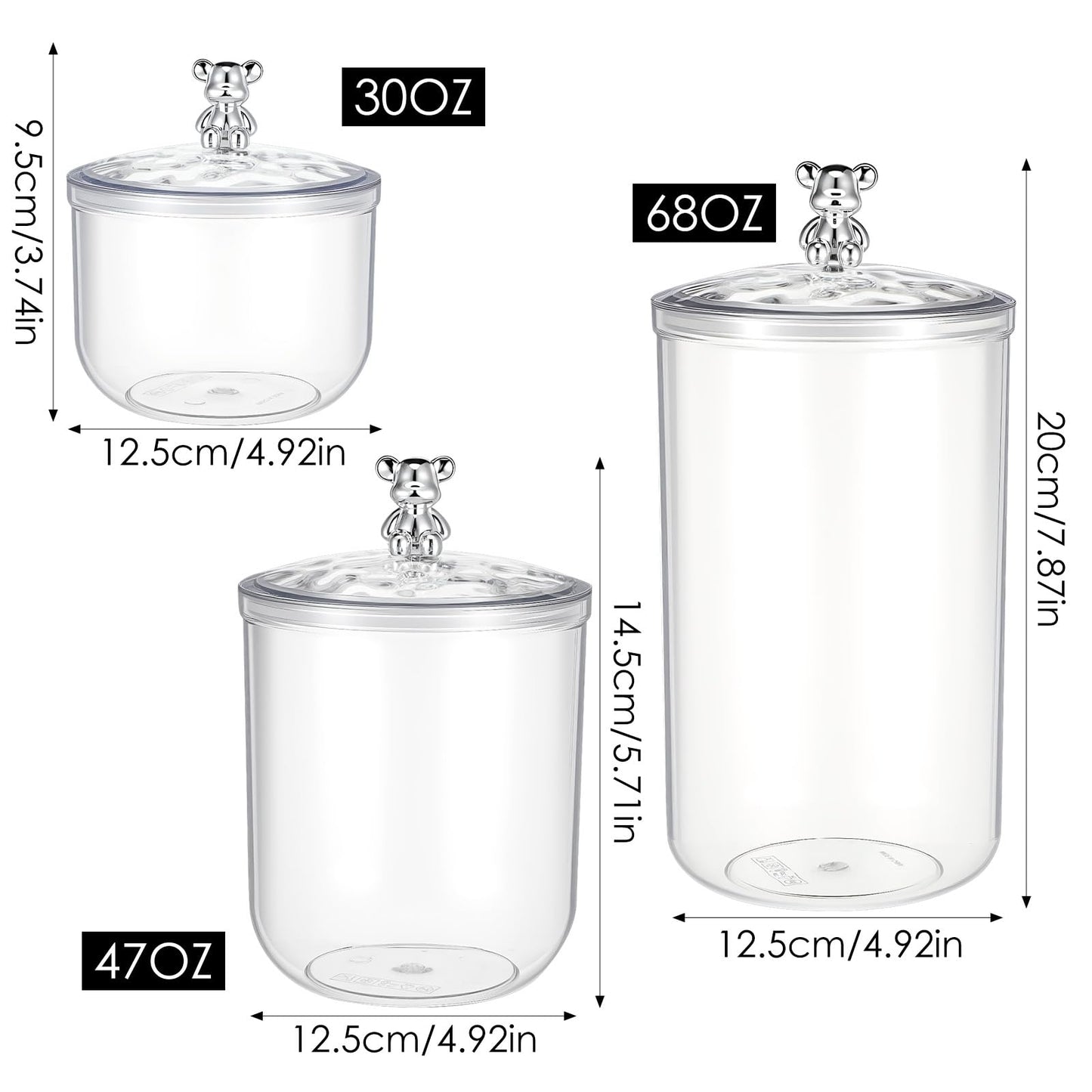 Ckhoid 3PCS Clear Candy Jars With Lid, Plastic Storage Jar Canister with Airtight Lid, Decorative Cookie Container for Snacks Buffet Wedding Home Bar Décor, Pantry Food Organizer Container 30/47/68 Oz