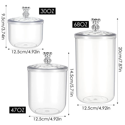Ckhoid 3PCS Clear Candy Jars With Lid, Plastic Storage Jar Canister with Airtight Lid, Decorative Cookie Container for Snacks Buffet Wedding Home Bar Décor, Pantry Food Organizer Container 30/47/68 Oz