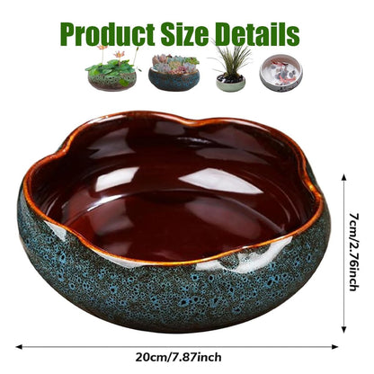 Lotus Bowl Planter, Lotus Bowls for Planting in Water Indoors, Bonsai Bowl Lotus Flower Seeds, Ceramic Planters for Indoor Plants, Leak-Proof Design for Succulent Plants Fish Home Decor (Blue)