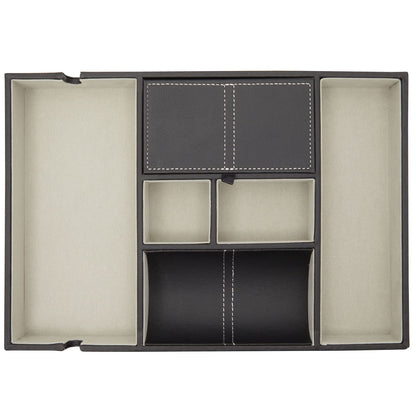 Juvale Nightstand Organizer Tray - 14 x 10 x 1.5 in, Black Faux Leather - Valet Tray for Men with 6 Compartments for Watch, Jewelry & Keys