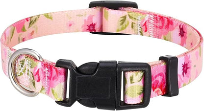 Mihqy Dog Collar with Bohemia Floral Tribal Geometric Patterns - Soft Ethnic Style Collar Adjustable for Small Medium Large Dogs（Pink Rose,L）