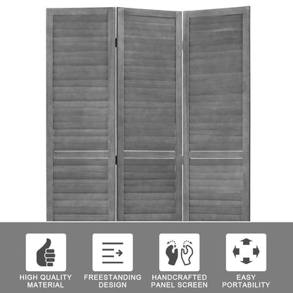 3 Panel Wood Room Divider 5.7 Ft Tall Privacy Wall Divider 67.7" x 16.9" Each Panel Folding Wood Screen for Home Office Bedroom Restaurant （Gray）