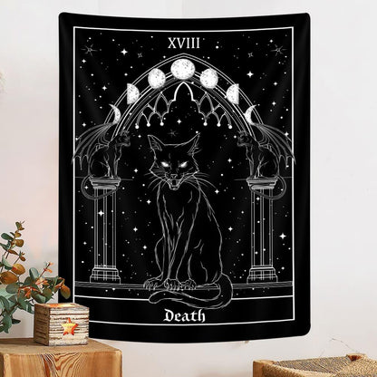 Goth Black Cat Tapestry, Gothic Tarot Witch Vertical Wall Hanging For Men, Black And White Aesthetic Anime Witchcraft Art For Bedroom Living Room Poster, 40X60Inch