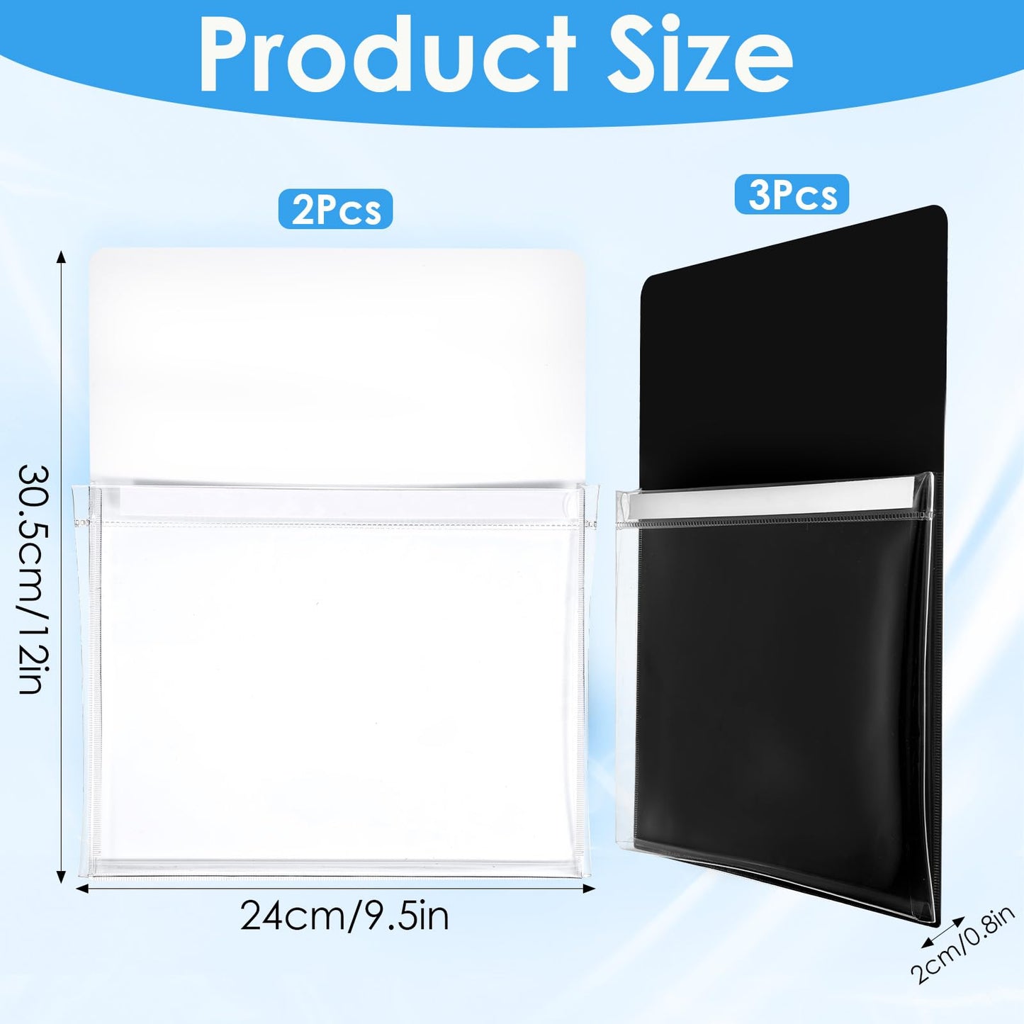 Tolare 5 Pcs Magnetic Pockets for Whiteboard & Fridge, Magnetic File Holder Organizer Set with Magnet Backing, 12 x 9.5 Inch Clear Storage Pouches for Documents Notes Tools (Black & White)