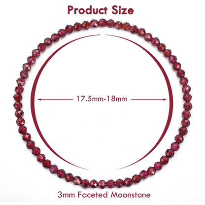 BONNY BOXX Natural Genuine Gemstone Faceted Round Beads Bracelets, 3mm Adjustable Stretchy Tiny Faceted Garnet Bracelet, Healing Crystal Reiki Chakra Dainty Jewelry Fashion Gifts