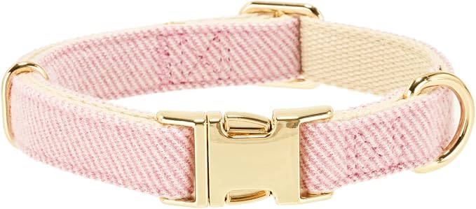 Luxury Soft Cotton Tweed Fabric Dog Collar & Leash Set with Gold Buckle – Durable Fabric, Stylish Design for Everyday Walks(Large Pink)