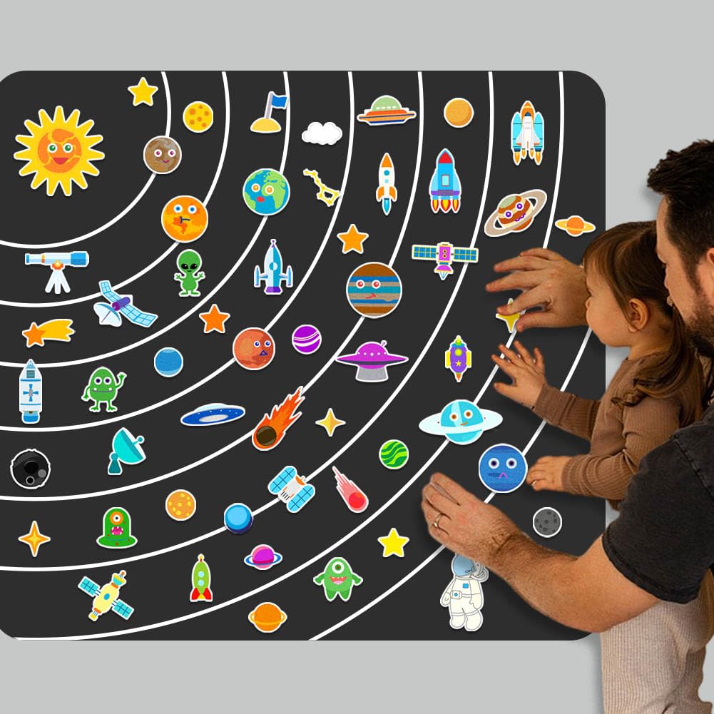 BEUNITONE Solar System Felt Story Board Set 55 Pcs Large Outer Space Universe Storytelling Space Planet Pieces for Felt Flannel Board Preschool Craft Early Learning Interactive Play Kit