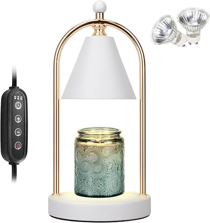 Candle Warmer Lamp With Timer, Electric White Light for Bedroom, Dimmable Wax Melts Warmer for Jars, Beside Lamp Gifts for Women Home Decor (2 Bulbs Included)