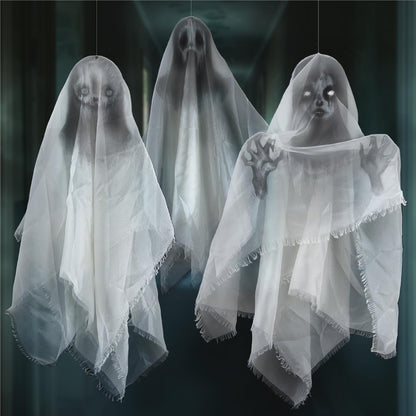 Cheerland Hanging Ghost Halloween Decoration Creepy Floating Ghost Garland Flying Ghouls for Haunted Mansion House Horror Parties Spooky Birthday Party Banner Scary Terror Fabric Yard Decor