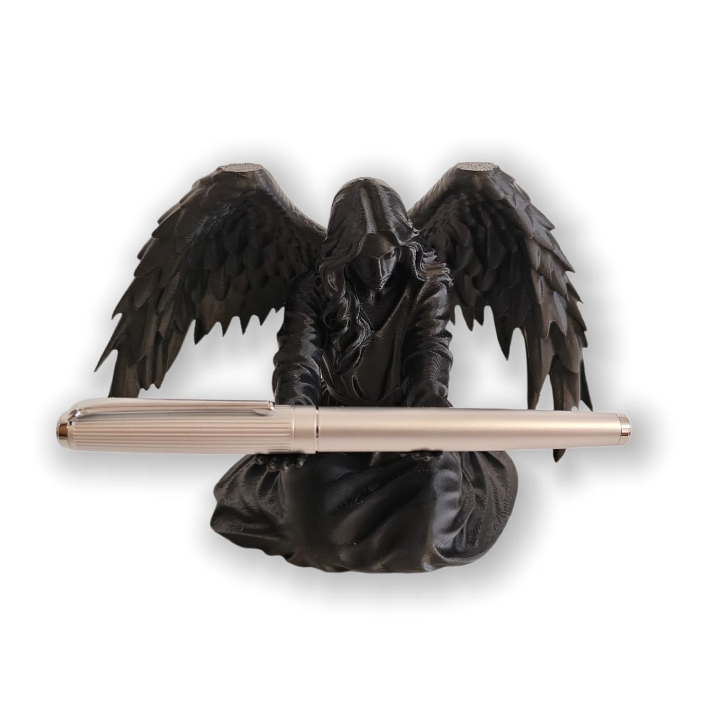 gekoaoo Angel Pen Holder with Hand-Polished Feather Wings, Desktop Organizer, Home & Office Decor, Guardian Gift (Black)