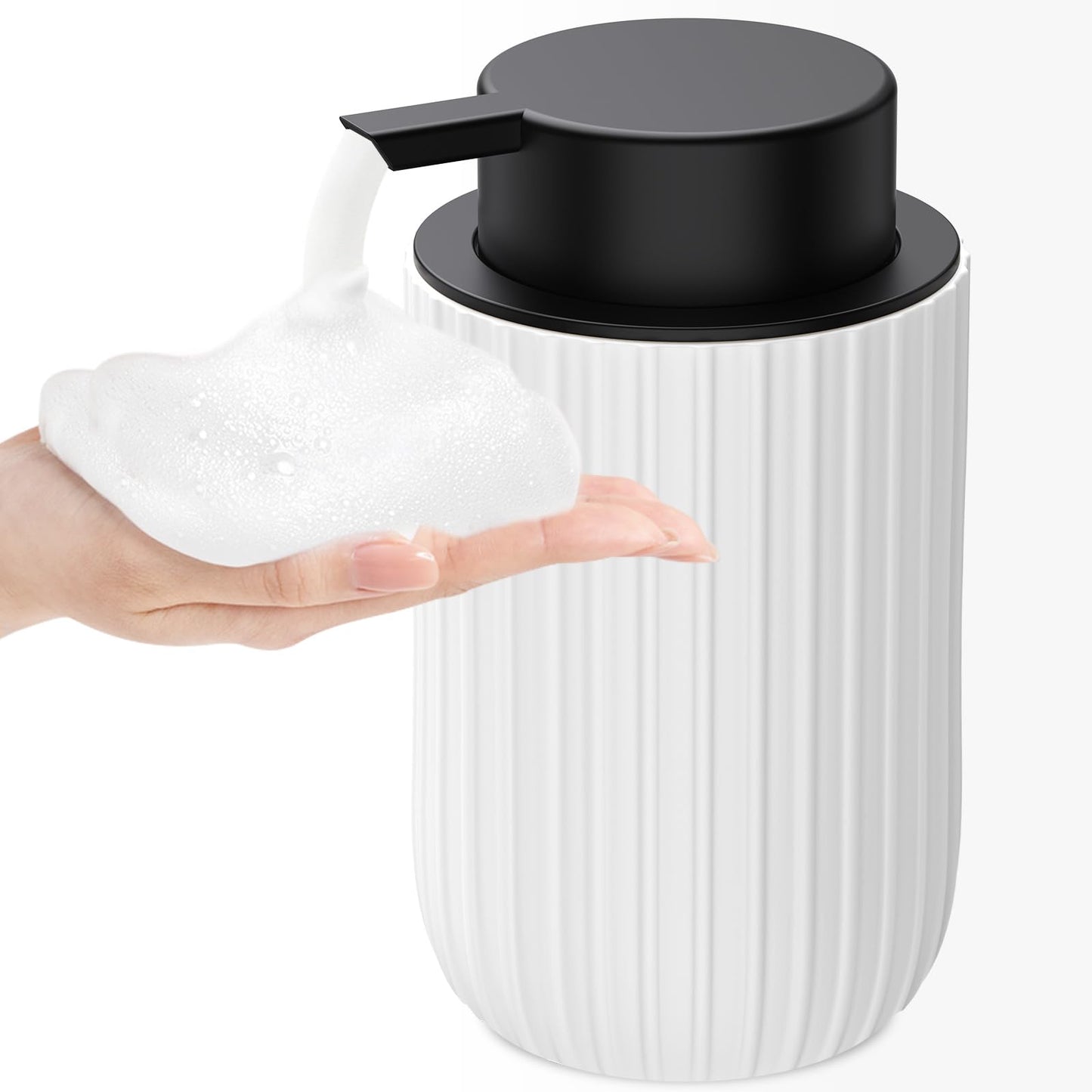 Ceramic Foaming Soap Dispenser, 12 oz Bathroom Foam Hand Soap Dispenser, Refillable Lotion Soap Dispenser with Removable Pump for Kitchen Hand Wash Dispenser, Modern Home Decor(2Pack-Black)