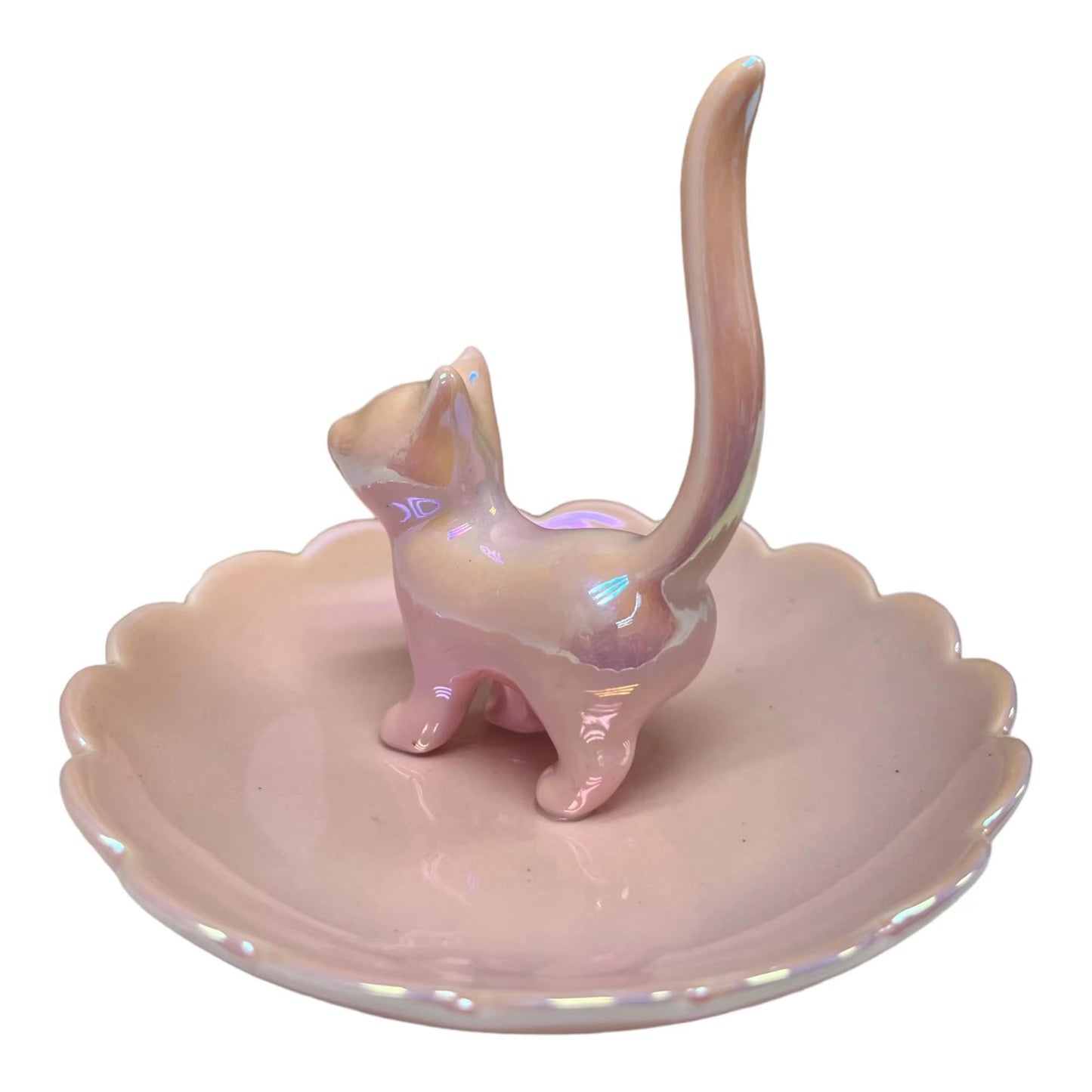ROSA&ROSE Cat Ring Holder Trinket Tray Ceramic Jewelry Dish Decorative Ring Holder/Trinket Tray Engagement Wedding Birthday Gifts for Women Her(Pink)