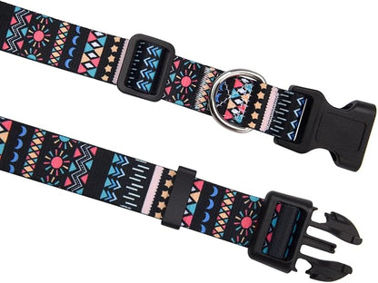 Mihqy Dog Collar with Bohemia Floral Tribal Geometric Patterns - Soft Ethnic Style Collar Adjustable for Small Medium Large Dogs(Black Bohemia,XS)