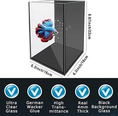 Glass Aquarium Starter Kits 1.5 Gallon Small Fish Tank, Betta Fish Tank for Home Office Deco, with LED Light, Power Filter, 4mm Glass, Black
