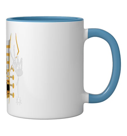 Skeleton Tuxedo Rib Cage Halloween Costume Ghoulish Funny Ceramic Mug, Blue/White