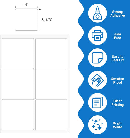 BESTEASY 3 1/3" x 4" Labels Shipping Labels for Laser Inkjet Printers, 6 Up Self Adhesive FBA Address Labels, White Matte Mailing Label Stickers (2000 Sheets, 12000 Labels)