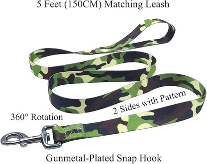 Dog Collar Leash Set, Camouflage Pattern, Polyester Material, Adjustable Collar and 5ft Matching Leash, for Small Dogs.(S, Camo)