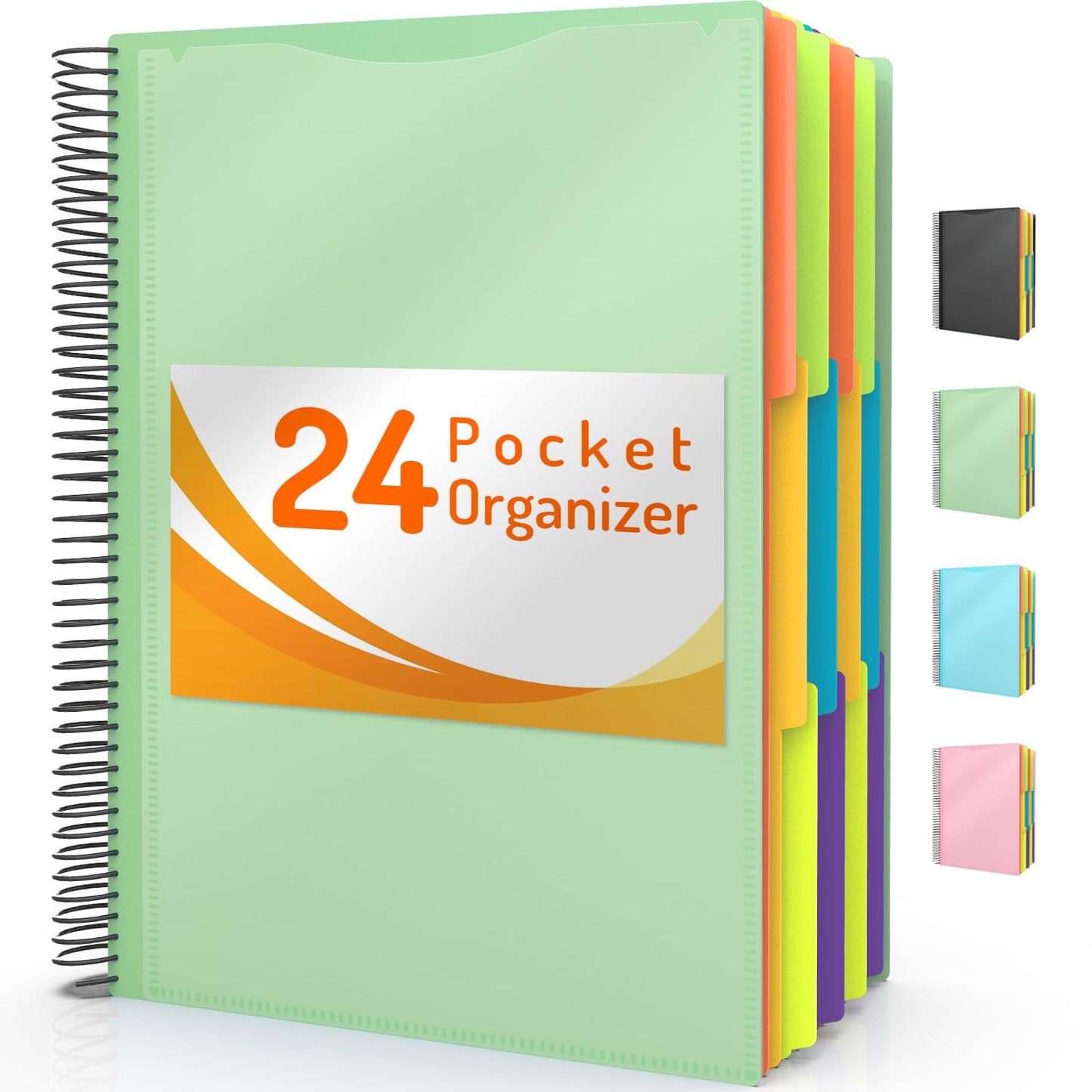 Forvencer 24 Pocket Project Organizer, 1/3-cut Tab Binder Organizer with Sticky Labels, Multi Pocket Folder with Zipper Pouch, Folder Binder Spiral Pocket Notebook, Office Supplies