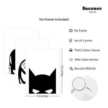Baccone Spiderman Wall Art Boys Room Canvas Wall Decor Black White Wall Art Spiderman Pictures Painting Boys Posters Nursery Artwork for Living Room Bedroom 12x16 Inch Unframed Set of 3