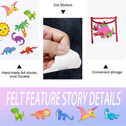 BEUNITONE 40PCS Dinosaur Felt Board Stories Set Animal Storytelling Flannel Board Colorful Interactive Early Learning Teaching Play Kits for Classroom Christmas Birthday Gift