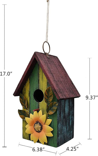 Linfevisi Wooden Bird House Bluebird Nest Box Birds Boxes Home Wood Birdhouses Hanging Outdoor Decorative for Wren Finch Chickadee Sparrows Cardinals Garden Tree 9.37 Inch Tall(Green)