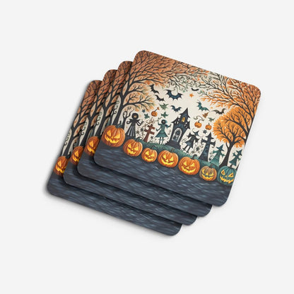 Caroline's Treasures Papel Picado Skeletons Spooky Halloween Foam Coaster Set of 4 Cup Coasters for Indoor and Outdoor, Coaster for Tabletop Protection, Anti Slip, Mouse pad Material