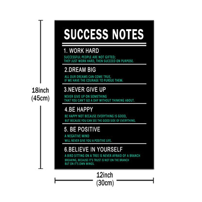 PSYYSP Success Notes Motivational Wall Art Framed Success Quote Canvas Print Inspirational Office Decor for Entrepreneurs Students Study Room Modern Minimalist Black Green Poster 18x12 Inch