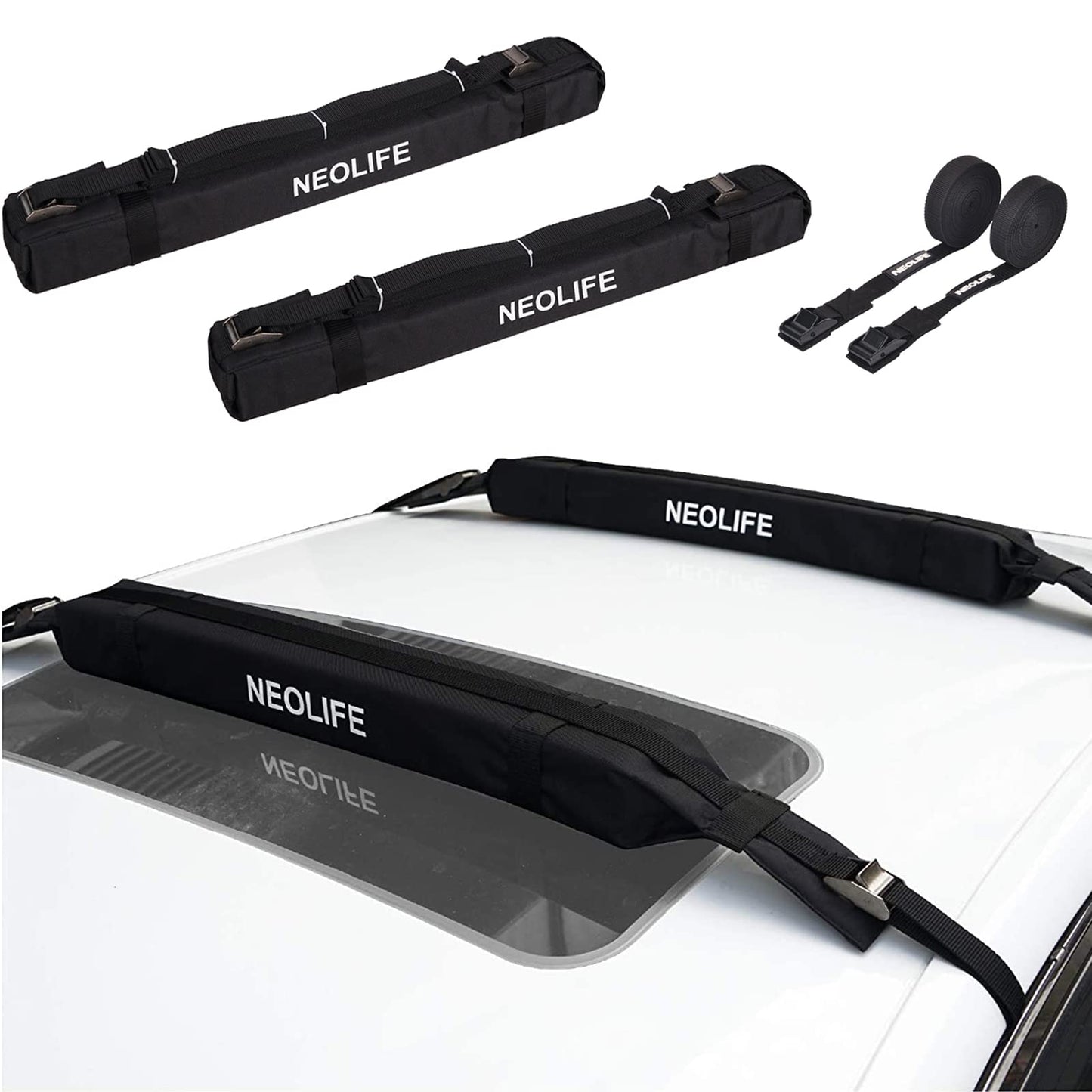 WONITAGO Soft Roof Rack Pads with Single Wrap-Rax Straps and Storage Bag, Universal Car Roof Rack for Surfboard, Kayak, SUP Paddleboard, Canoe, 28" (Pair)