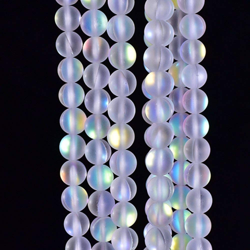 Asingeloo 60PCS 6mm Natural Mystic Aura Quartz Gemstone Frosted Matte Titanium Opalite White Rainbow Round Loose Beads 15 inch Full Strand