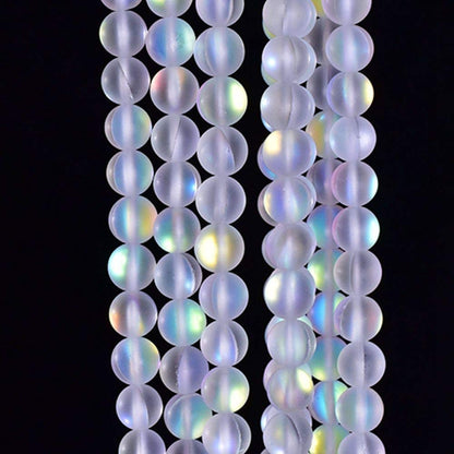 Asingeloo 48PCS 8mm Natural Mystic Aura Quartz Gemstone Frosted Matte Titanium Opalite White Rainbow Round Loose Beads 15 inch Full Strand