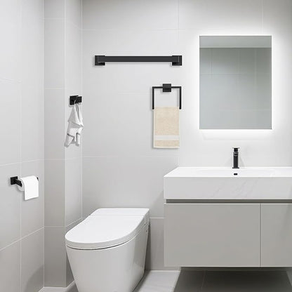 JOPOFI 5 Piece Bathroom Towel Bar Set - 23.6 Inch Bathroom Towel Holder, Thicken Stainless Steel Towel Racks for Bathroom Wall Mounted, Bathroom Hardware Accessories Set - Matte Black