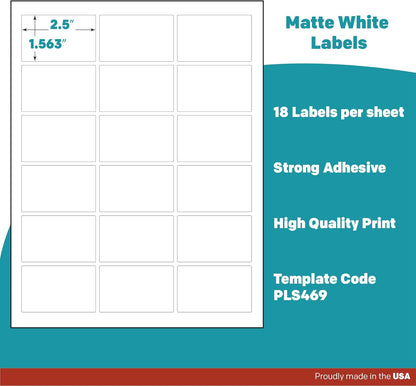 Premium Label Supply White Sticker Rectangle Labels – 2.5" x 1.563" – Laser/Inkjet Compatible – (18 per Sheet), 2000 Sheets – 36,000 Total Adhesive Labels