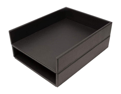 Armory by Castle - Leatherette Two Stackable Paper Trays Desk Organizer - Clutter Organizer for Home, Office, Personal, and Employee Files (Two Paper Trays - Stackable)