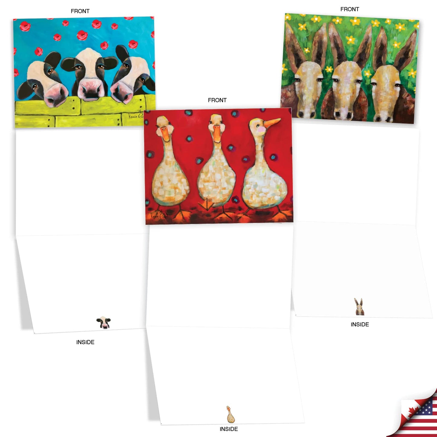The Best Card Company - 20 Assorted Blank Note Cards Boxed Set 4 x 5.12 Inch with Envelopes (10 Designs, 2 Each) - Ducks In A Row AM10343OCB-B2x10