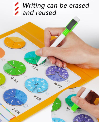 Magnetic Fraction Educational Puzzle for Kids, New Magnetic Fraction Tiles & Fraction Circles, Math Manipulatives Enhance Early Primary School Students Mathematical Skills(Hippo Style)