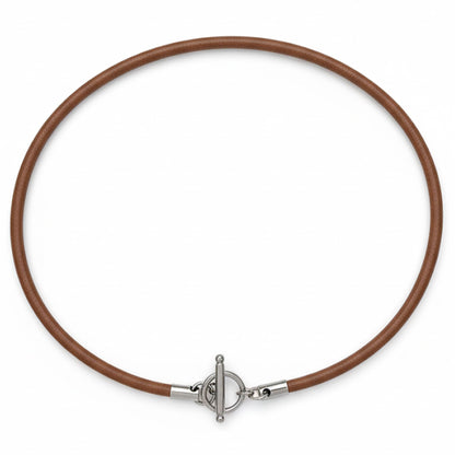 Leporem Leather Cord Necklace, 4mm Cowhide with Stainless Steel Toggle Bar Closure, Minimal Unisex Necklace for Charms & Pendants (Brown, 14 inch)