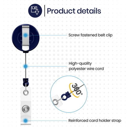 Zonon 100 Pcs Retractable Badge Reel Clips ID Card Holder Reel with Metal Belt Clip for Hanging Cards Key Chains, Name Badge Holders for Nurses Teachers Students (Dark Blue)