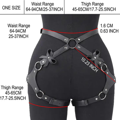 Punk Leather Thigh Harness&Body Harness Belt-Gothic Adjustable Waistband with Leg Garter Straps for Women,Club Rave Festival Outfit,Rock Fashion Accessory,Leather Strap Thigh Garter,Black Garter Belt