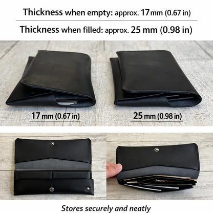 MASACCIO Over-d-lap Extra Small Long Wallet Green Genuine Leather, Slim Billfold, Mini Design, Card & Slit Pockets, Ultra-Thin Unisex Style (Green)