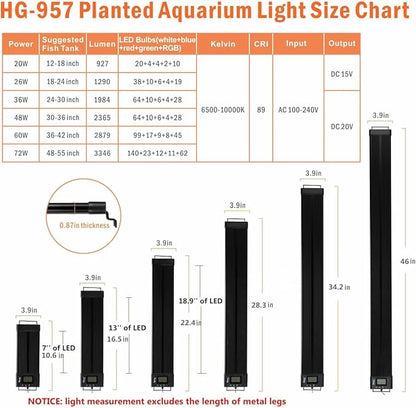 hygger Auto On Off LED Aquarium Light 18-24 Inches Dimmable 7 Colors Full Spectrum Fish Tank Light Fixture for Freshwater Planted Tank Build in Timer Daylight Moonlight & DIY Modes