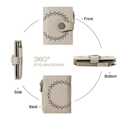 Tipmile Small Wallets Woman Leather 2 ID Windows Bifold RFID Blocking Credit Card Holder Wallet with Zipper Coin Pocket