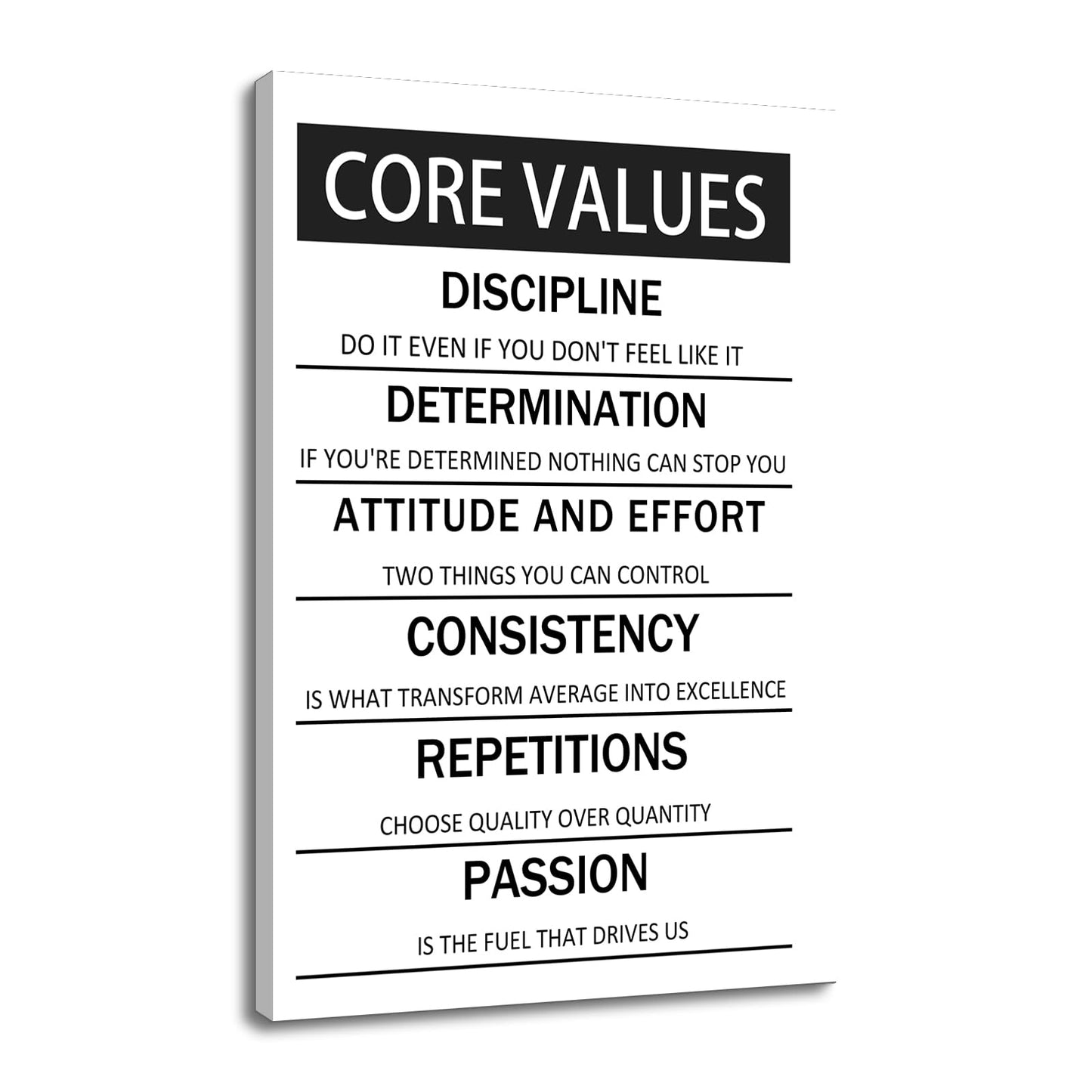 Core Values Motivational Wall Art Canvas Poster Black and White Inspirational Painting Print Artwork for Living Room Office Gym Modern Home Wall Decor Artwork Framed Ready to Hang [24''W x 36''H]