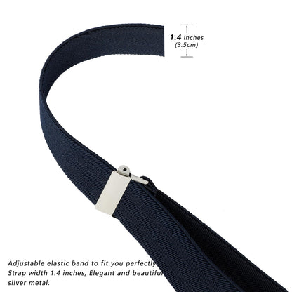 LEHOMU Men Suspenders Adjustable,1.4 Inch Wide Heavy Duty Y-Back Elastic Tuxedo Elastic Mens Suspenders with Leather Buttons and 3 Metal Clips,Dark Blue