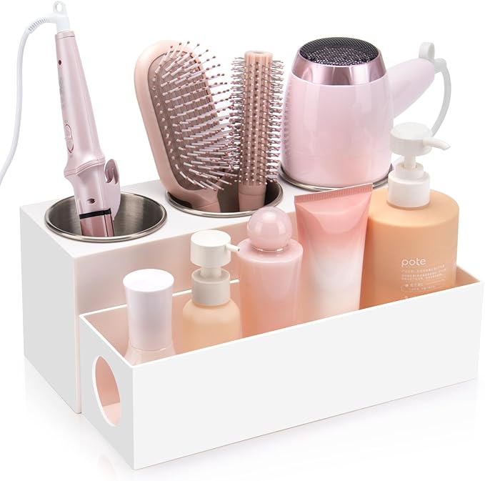 GFWARE Hair Tool Organizer - Bathroom Vanity Organizers and Storage, Hair Styling Accessories Hot Tools Organizer Hair Dryer, Blow Dryer, Curling Iron, Flat Iron, Hair Straightener, White