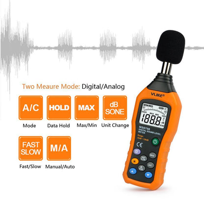 VLIKE LCD Digital Audio Decibel Meter Sound Level Meter Noise Level Meter Sound Monitor dB Meter Noise Measurement Measuring 30 dB to 130 dB A/C Mode (Batteries Not Include)