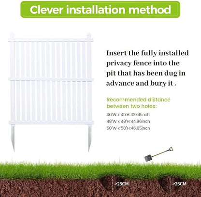 36"W X 45"H Outdoor Privacy Screen, Vinyl Air Conditioner Fence with Metal Stake, No Dig Trash Can Enclosure for Outside- 2 PVC Panels, White, Vertical, X-SPVC-4536