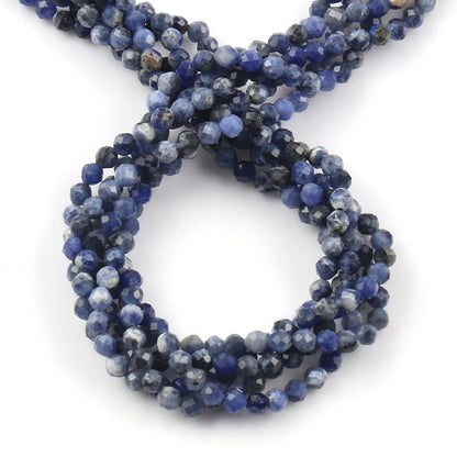 Song Xi 90pcs 4mm Natural Old Blue Sodalite Gemstone Beads Faceted Round Loose Stone Beads for Jewelry Making (1 Strand)