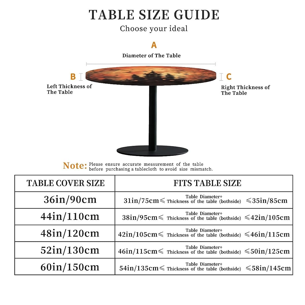 COTAIL Round Fitted Tablecloth with Elastic Edge Design Table Cover Waterproof Table Cloth Stain-Resistant for 32"-36" Round Table for Dining, Picnic, Party, Decor, Outdoor, Halloween