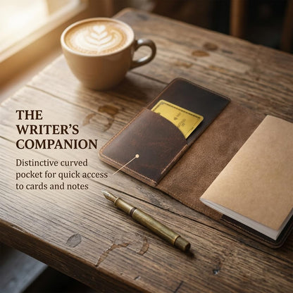 Rustique Leather Field Notes Cover Collection - Refillable Travel Journal & Notebook Organizer with Card Slots - Handmade Full Grain Leather (Curved Pocket Set - Smoky Bourbon)
